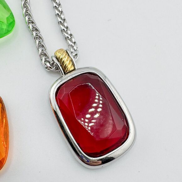 Signed Joan Rivers Interchangeable Glass Gem Necklace 9 Colors Silver Tone Chain - Picture 5 of 14